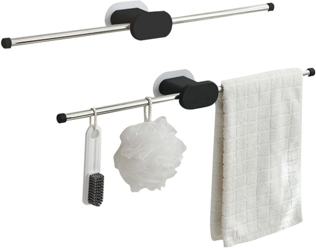 Set de 2 suporturi pentru prosoape Anewsir, otel inoxidabil/ABS, argintiu/negru, 62 cm
