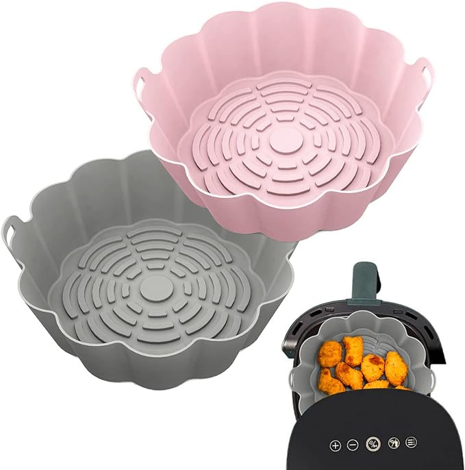 Set de 2 vase pentru friteuza cu aer Kesasohe, silicon, gri/roz, 20 x 21 x 8 cm