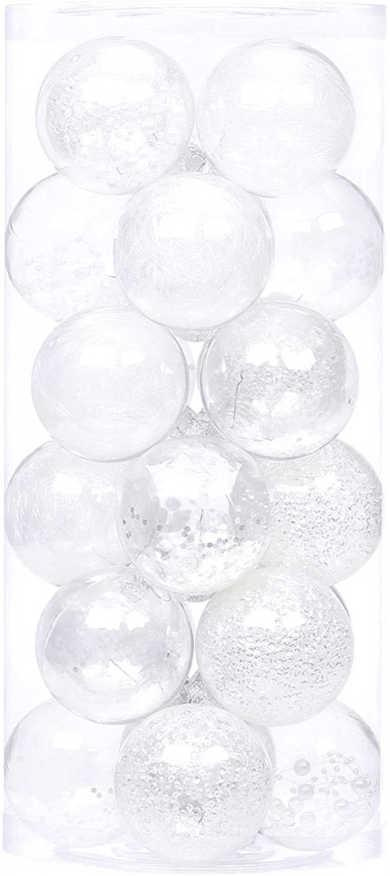 Set de 24 globuri de Craciun Sea Team, transparent/alb, plastic, 7 cm chilipirul-zilei.ro
