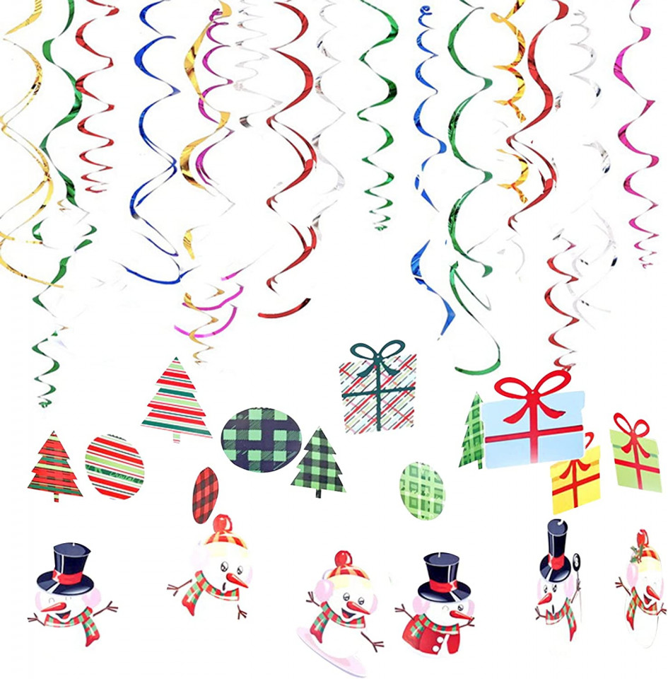 Set de 24 spirale suspendate de Craciun LXYNALI, PVC, multicolor, 14 cm
