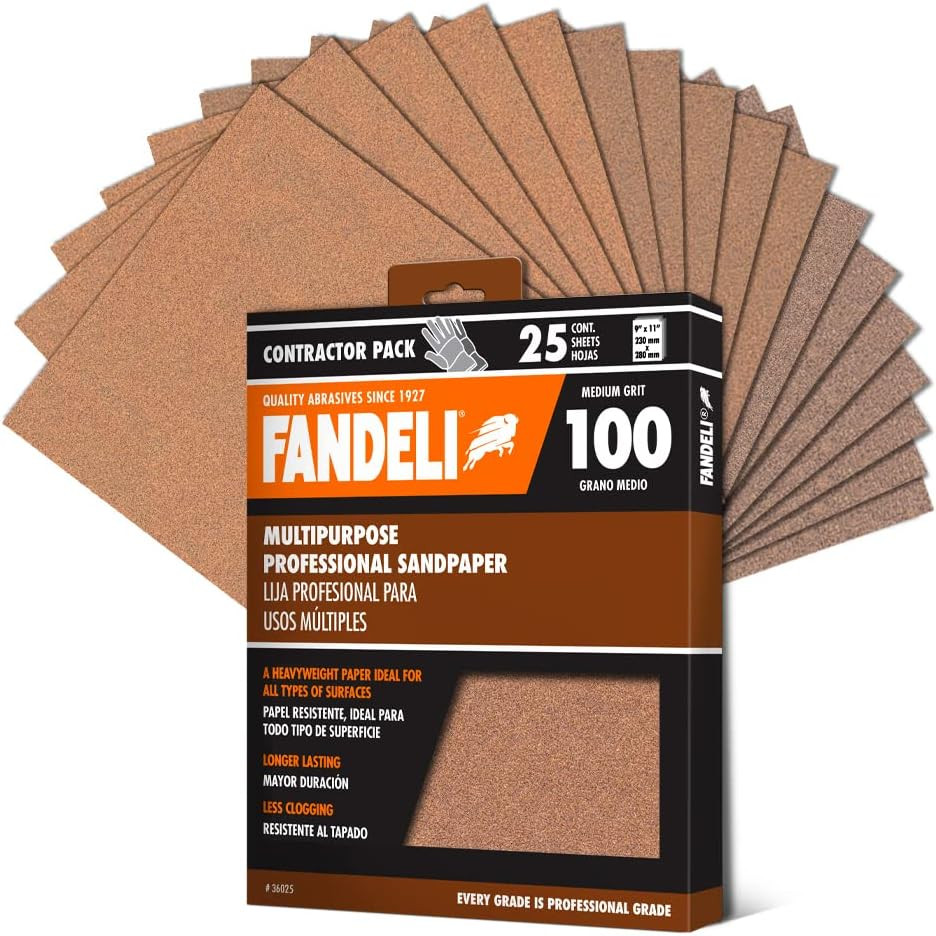 Set de 25 coli de smirghel multifunctional Fandeli, 100 granulatie, hartie/oxid de aluminiu, maro, 28 x 23 cm