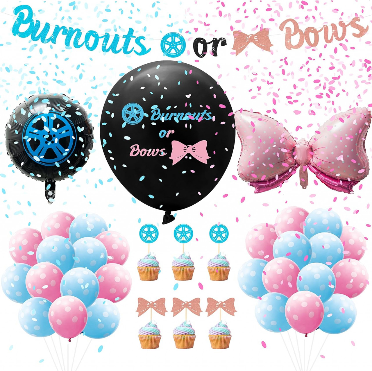 Set de 29 decoratiuni pentru petrecerea bebelusului A1diee, latex/folie/hartie, albastru/roz