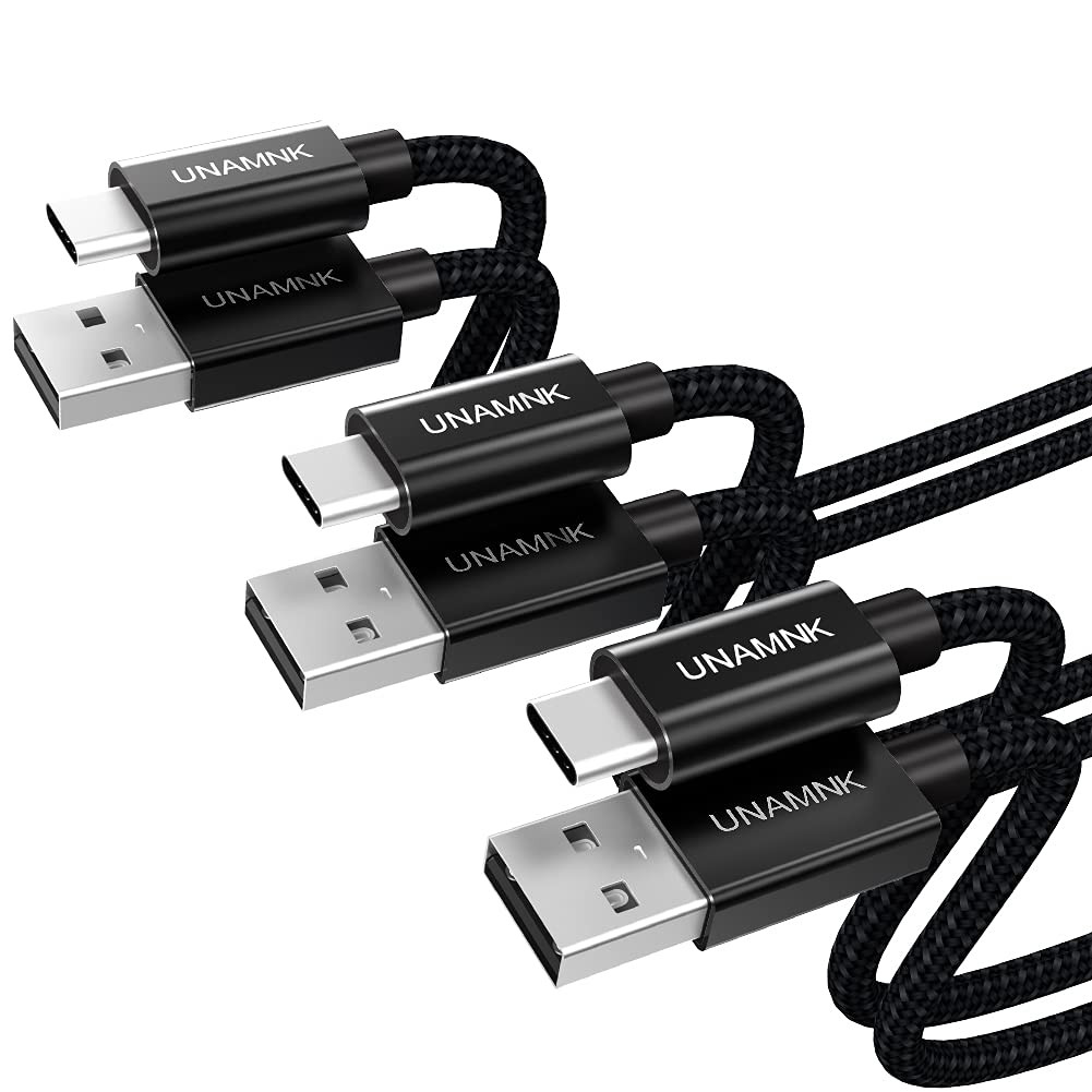 Set de 3 cabluri USB C 3.2A cu incarcare rapida UNAMNK, negru, nailon/metal, 0,5 m / 1 m / 3 m Pret Redus chilipirul-zilei pret redus imagine 2022