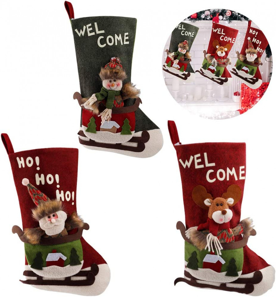 Set de 3 ciorapi pentru Craciun Venga Amigos, pasla, multicolor, 45,5 x 27 cm