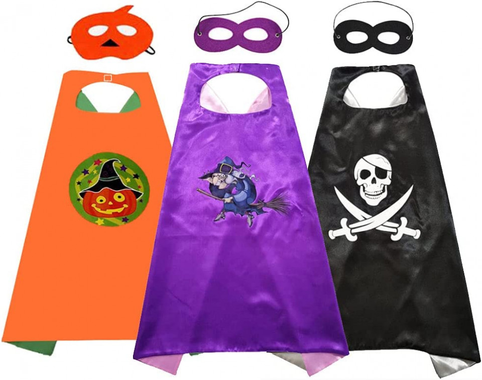 Set de 3 costume cu masti si pelerine pentru copii cykapu, matase, multicolor, 63,5 x 68 cm / 16 x 11 cm