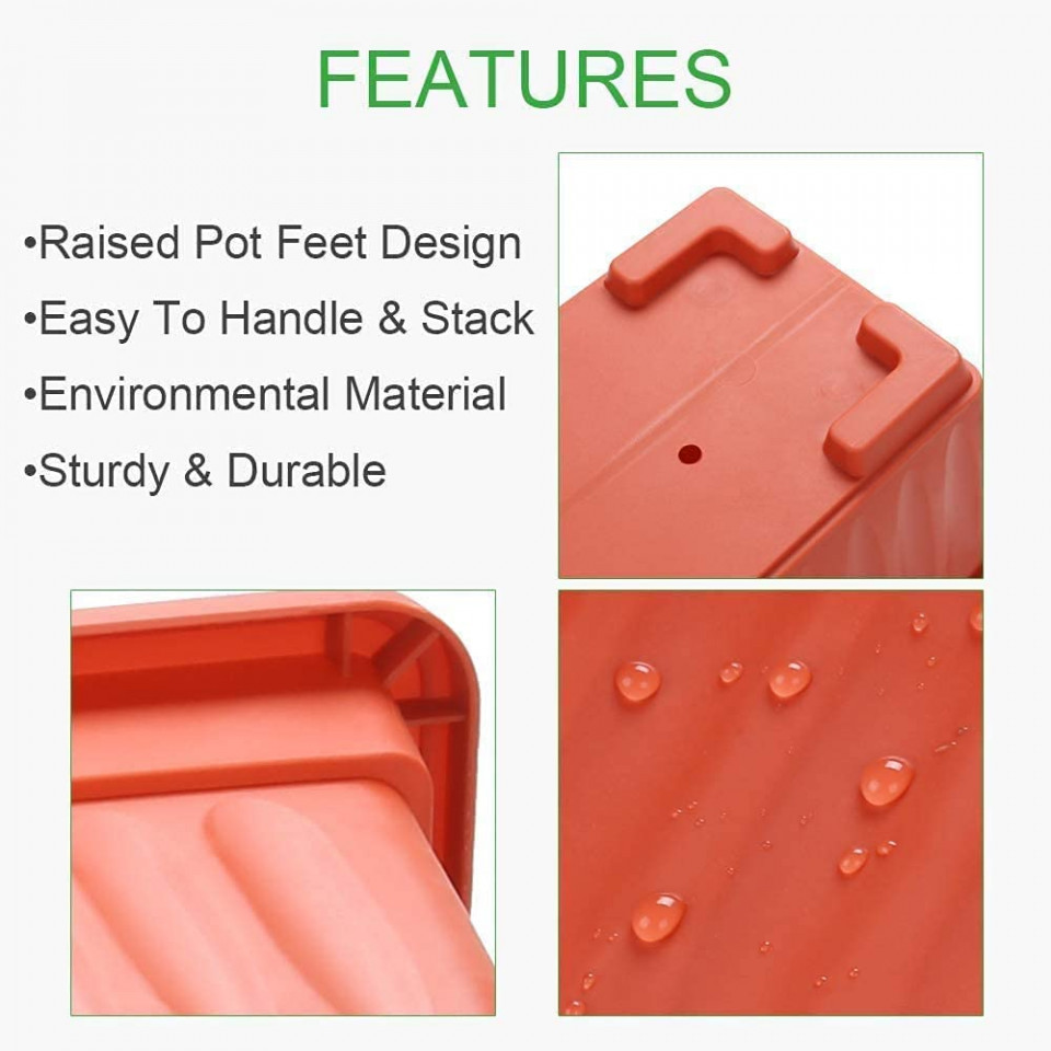 Poze Set de 3 ghivece cu tava MSYU, plastic, teracota, 43,1 x 18,2 x 13,9 cm