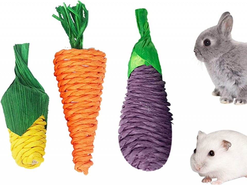 Set de 3 jucarii pentru hamster/iepuras KADBLE, bumbac, multicolor