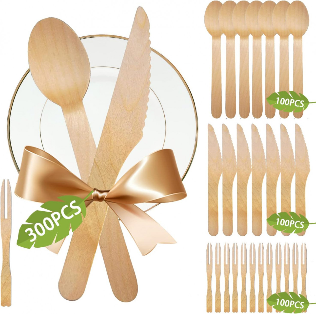Set de 300 de tacamuri MEISHANG, lemn, natur, 9 -14 cm