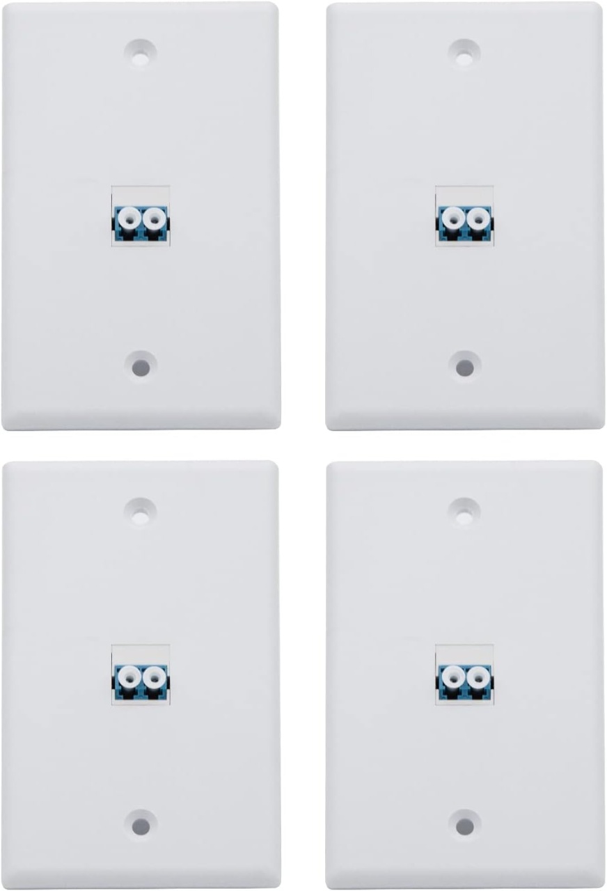 Set de 4 panouri cu un port pentru fibra optica cu adaptor duplex LC SMF/MMF 10Gtek, plastic, alb/albastru