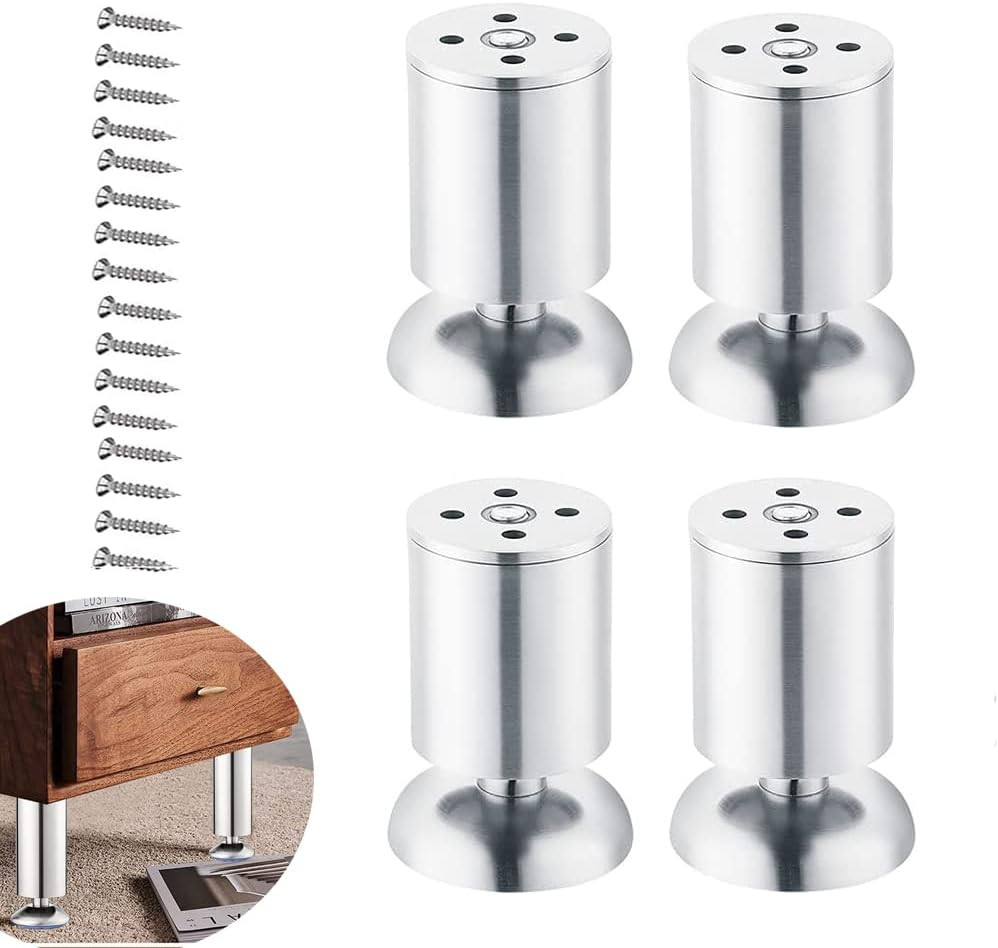 Set de 4 picioare pentru mobilier Aoser, otel inoxidabil, argintiu, 60 x 80 mm