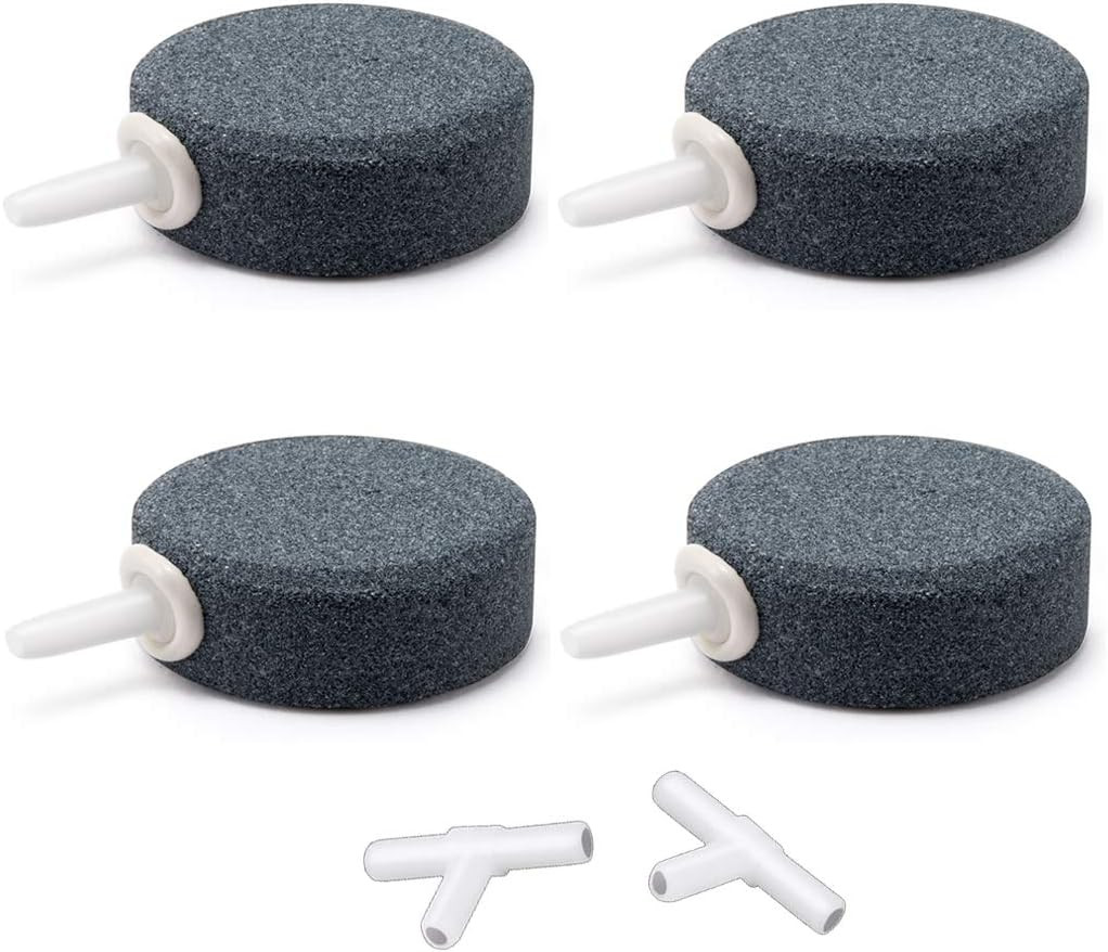Set de 4 pietre de aer si 2 splittere T pentru acvariu, plastic/carbura de siliciu, gri, 4 cm