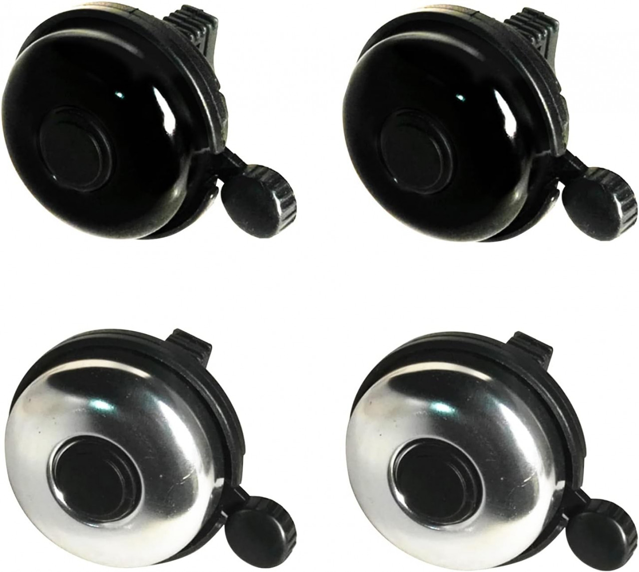 Set de 4 sonerii de bicicleta Helweet, aluminiu/plastic, negru/argintiu, 8 x 8 x 1 cm