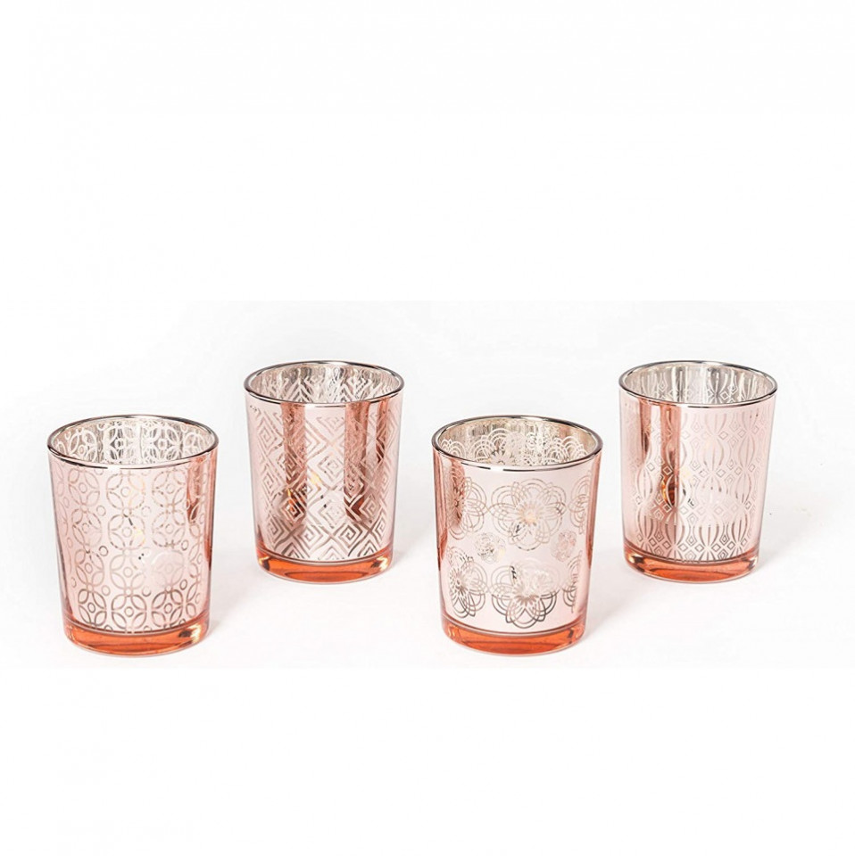 Set de 4 suporturi pentru lumanari Flanacom, sticla, rosu, 7 x 7 x 8 cm chilipirul-zilei.ro/ pret redus