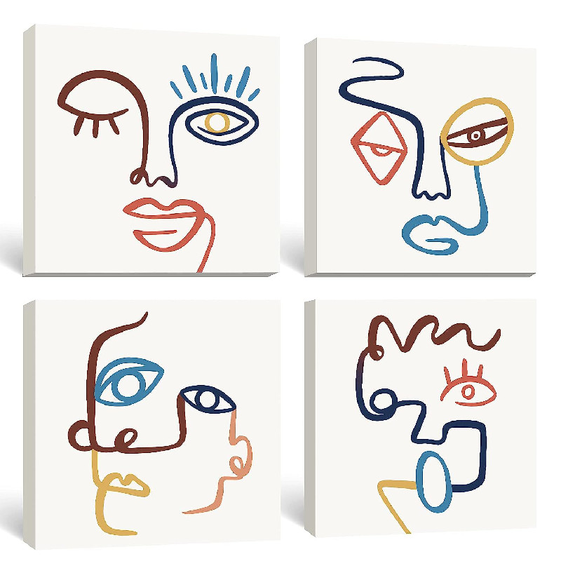 Set de 4 tablouri SUMGAR, lemn masiv/panza, multicolor, 30 x 30 cm