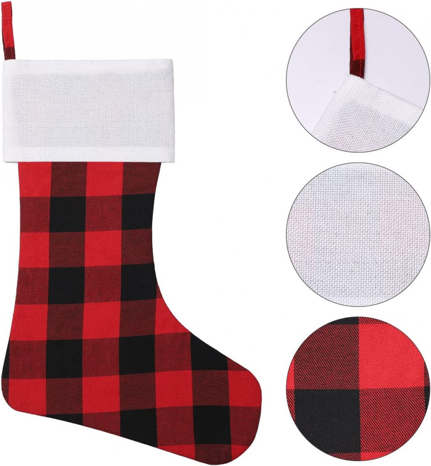 Poze Set de 6 ciorapi de Craciun Cootato, textil, carouri, rosu/negru/alb, 46 cm