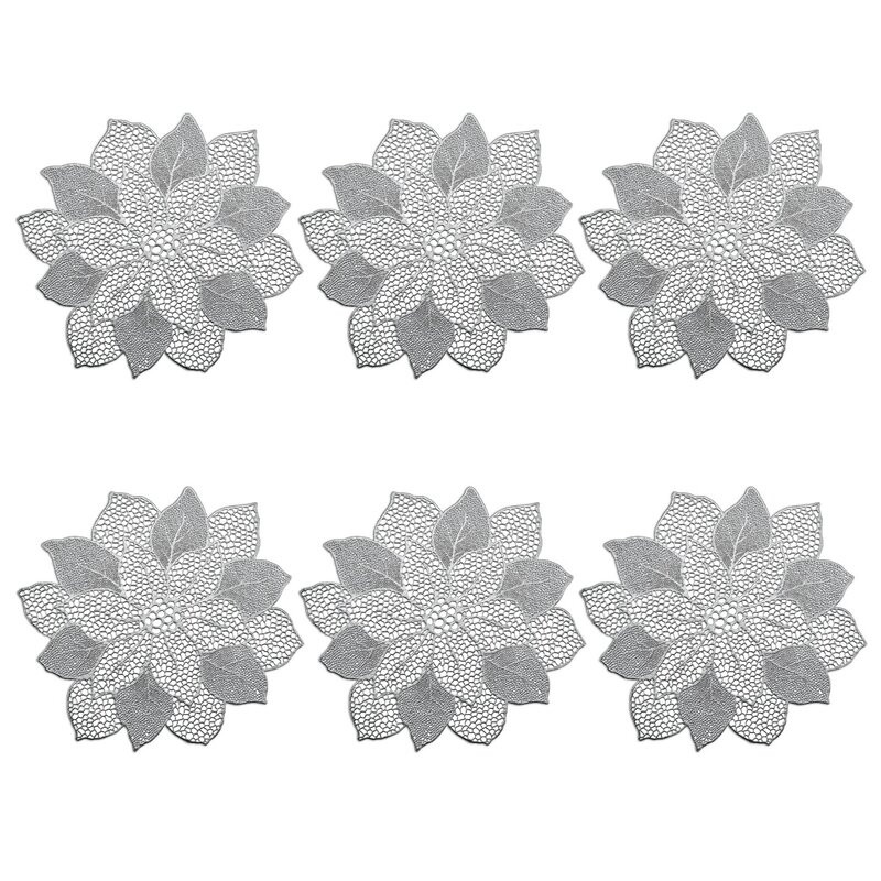 Set de 6 naproane Flower, PVC, argintiu, 47 x 49 cm chilipirul-zilei.ro/ imagine 2022