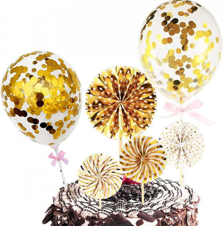 Poze Set de 7 decoratiuni pentru tort la 50 de ani Cymeosh, auriu, hartie/latex