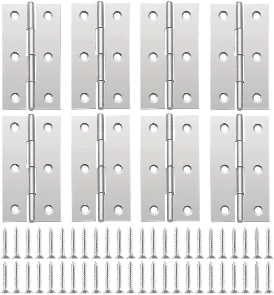 Set de 8 balamale si 48 suruburi pentru mobilier Sylhlw, otel inoxidabil, argintiu, 3,6 x 6,5 cm