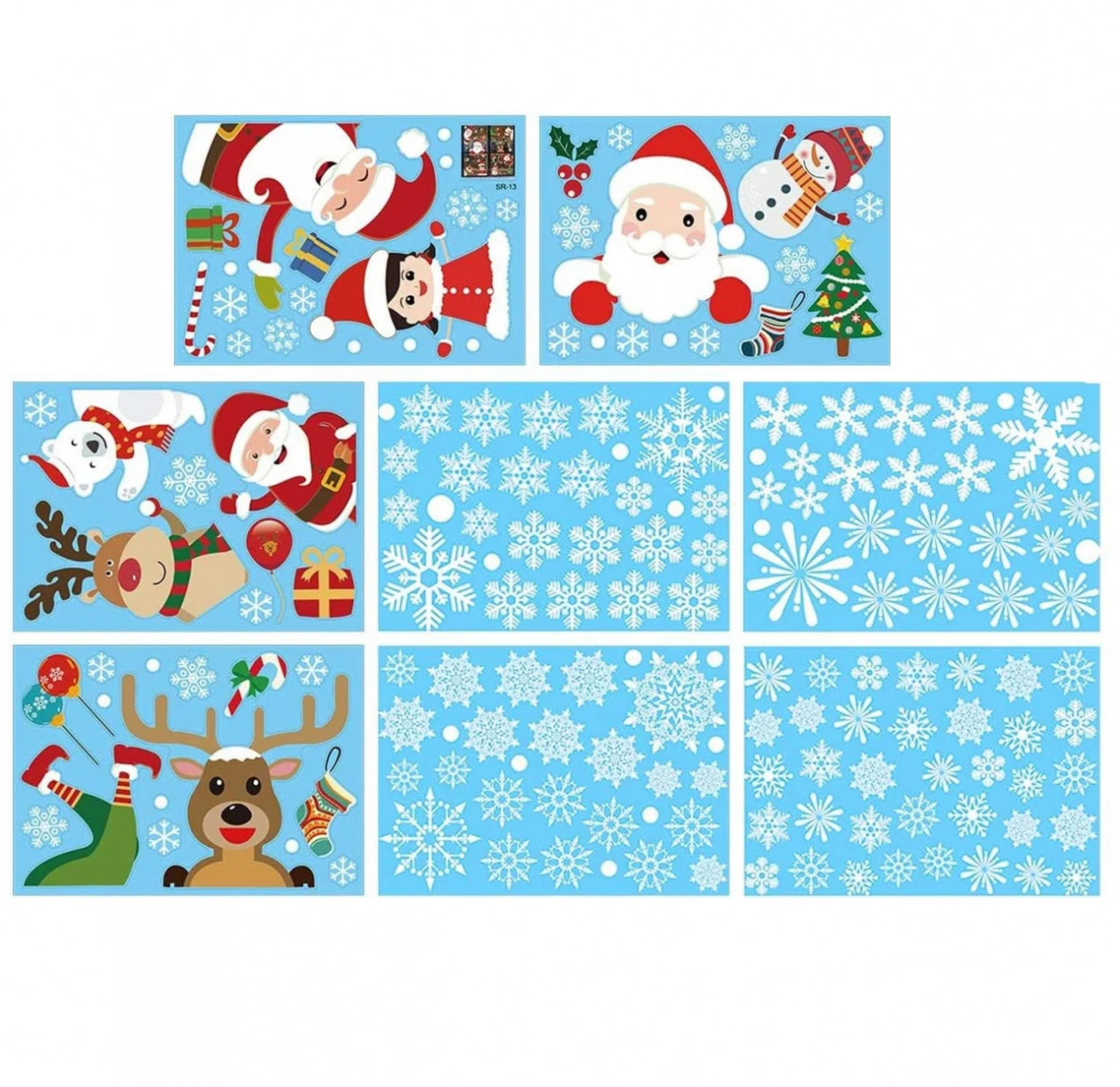 Set de 8 coli cu autocolante de fereastra pentru Craciun Exceligen, PVC, multicolor, 177 bucati