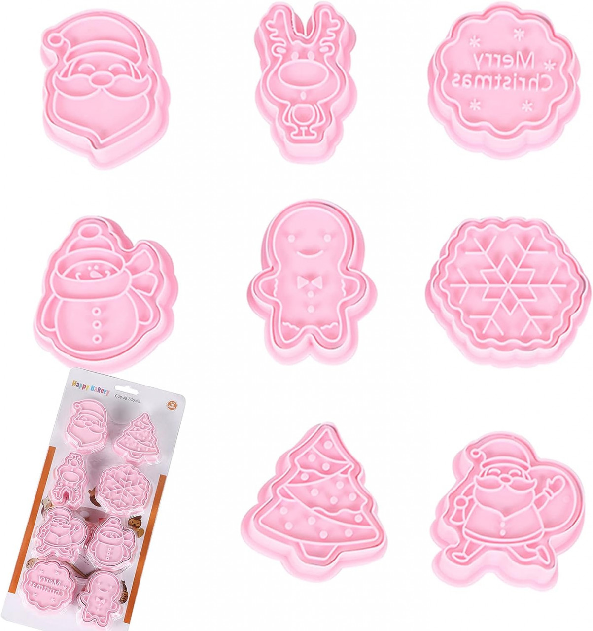 Set de 8 forme pentru biscuiti de Craciun Veaoiy, polipropilena, roz