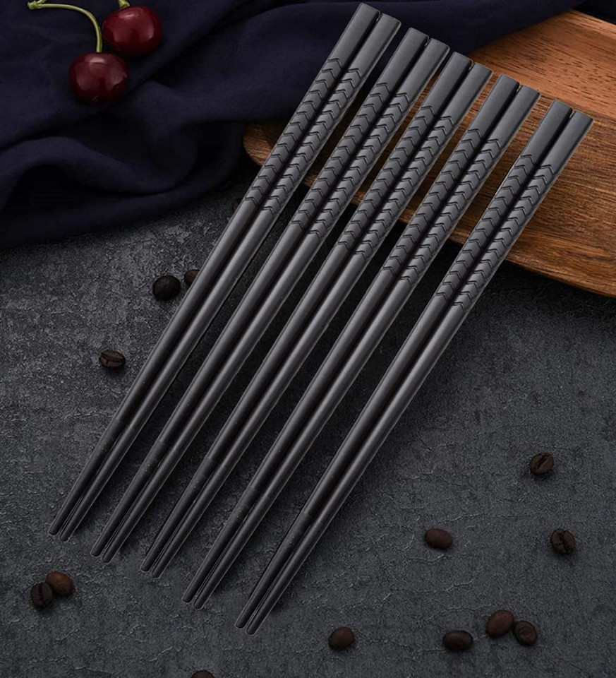 Set de betisoare japoneze Gerhannery, 5 perechi, fibra de sticla, 24 cm, negru