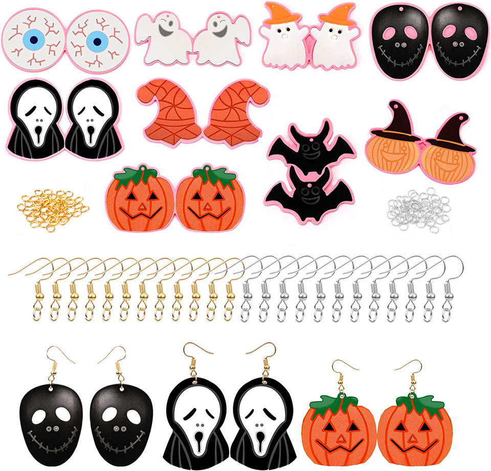 Set de creatie cu 9 matrite si 100 carlige pentru cercei de Halloween Pwsap, silicon/metal, multicolor 100% pret redus