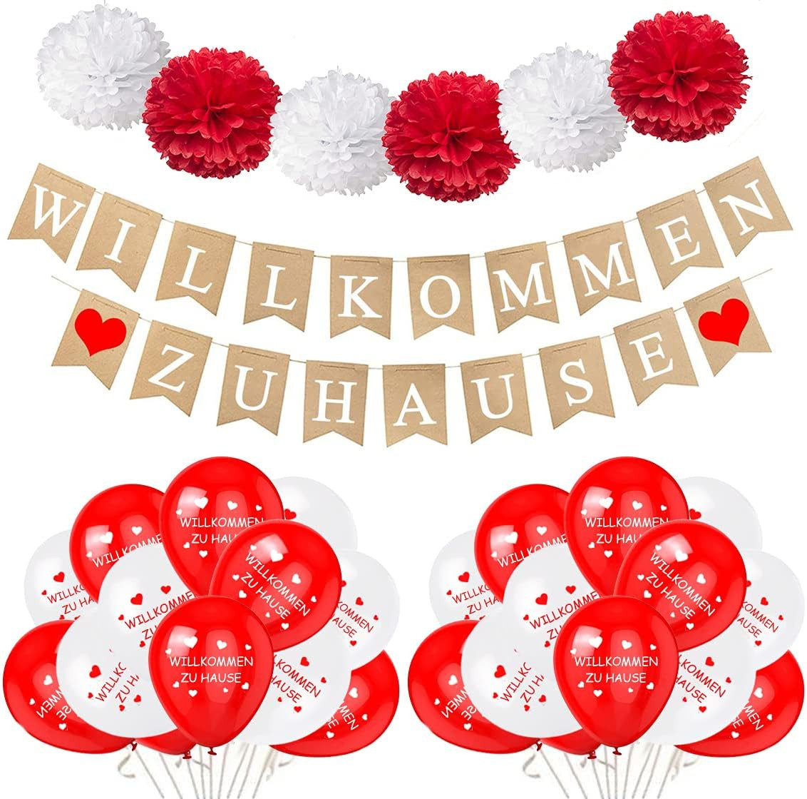 Set de petrecere pentru ziua recunostintei KKSJK, hartie/latex, rosu/alb, 30 cm