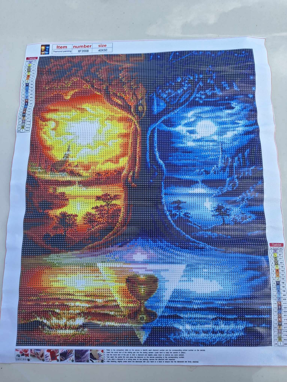 Set de pictura cu diamante Alakaya, panza, albastru/portocaliu, 40 x 50 cm