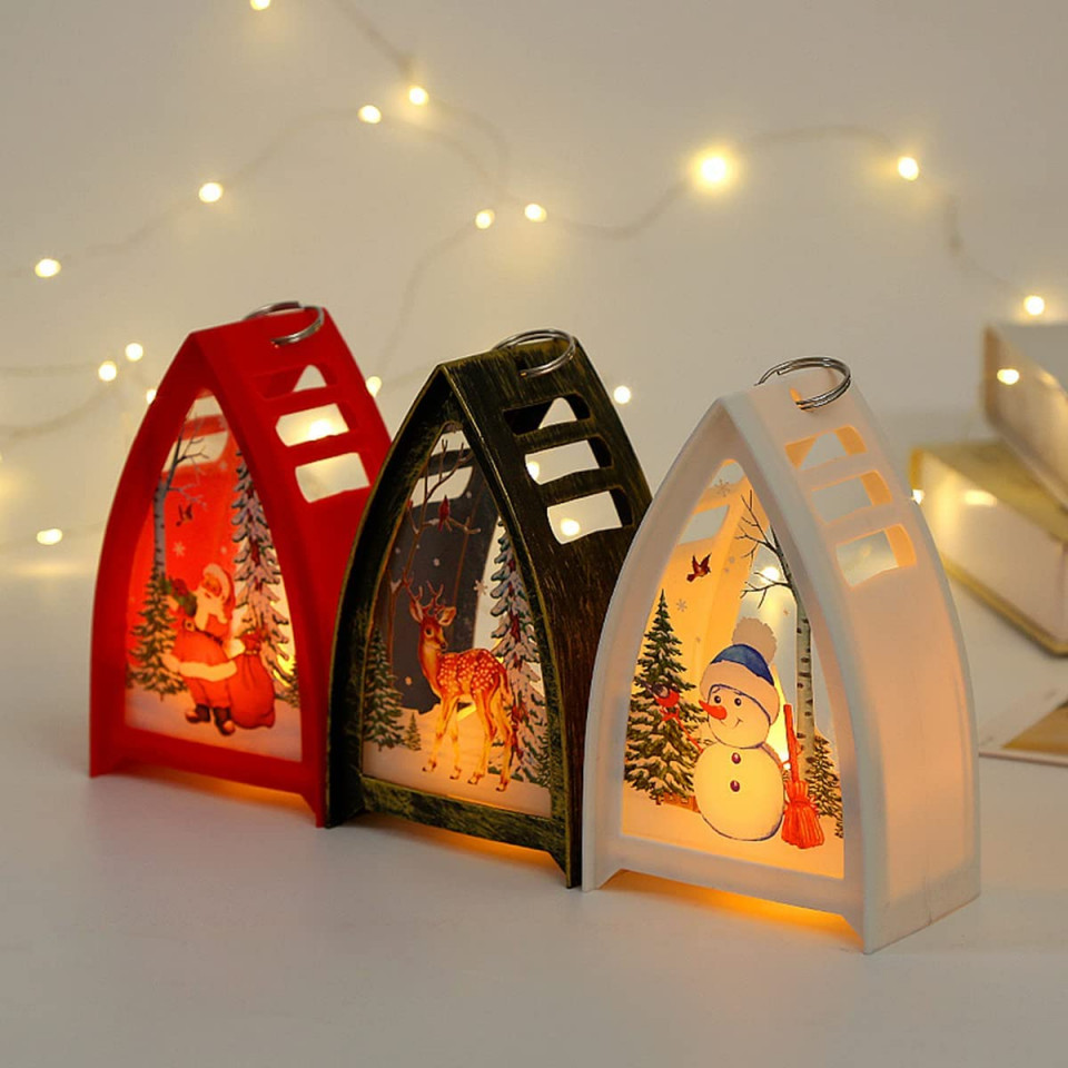 Set de trei felinare de Craciun Heimanba, LED, multicolor, 9,5 x 6,3 x 15 cm 63 Accesorii pentru petreceri