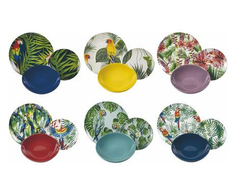 Set de vase Parrot Jungle, 18 piese, portelan, multicolor