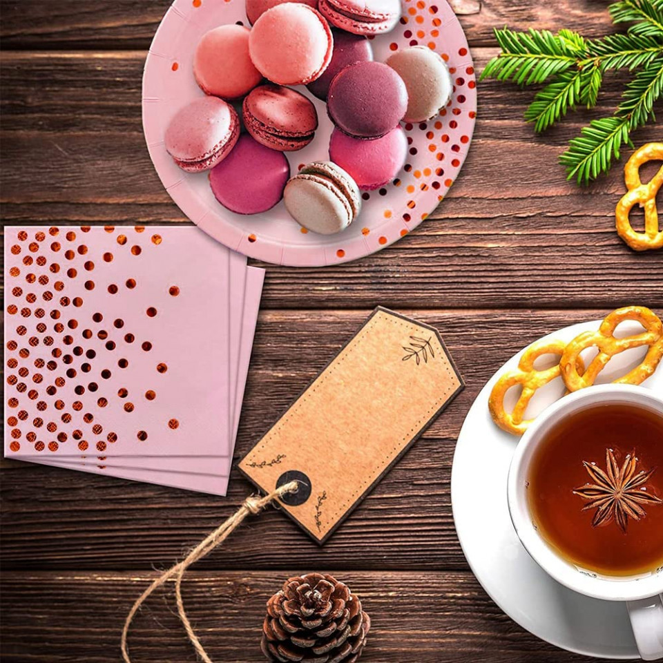 Poze Set de vesela pentru petrecere MEZHEN, carton, roz/auriu, 30 piese