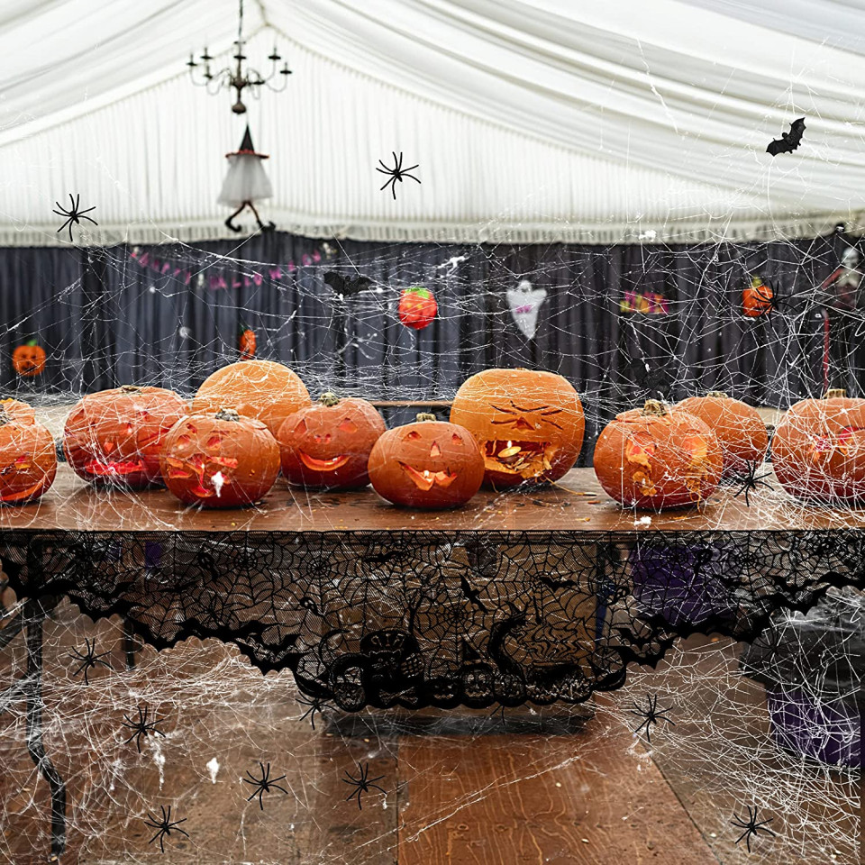 Poze Set decoratiuni pentru Halloween Halcyerdu, poliester/bumbac, alb/negru, 36 piese