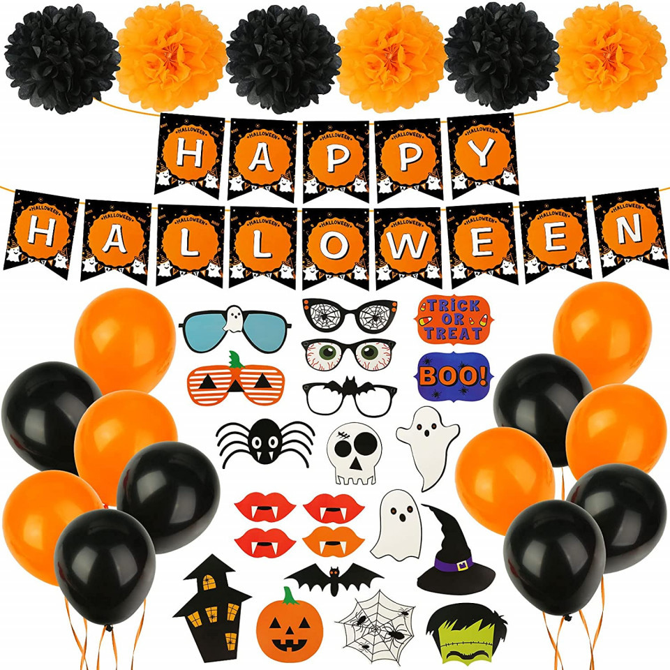 Set decoratiuni pentru Halloween Koogel, latex/carton, multicolor, 40 piese accesorii imagine 2022