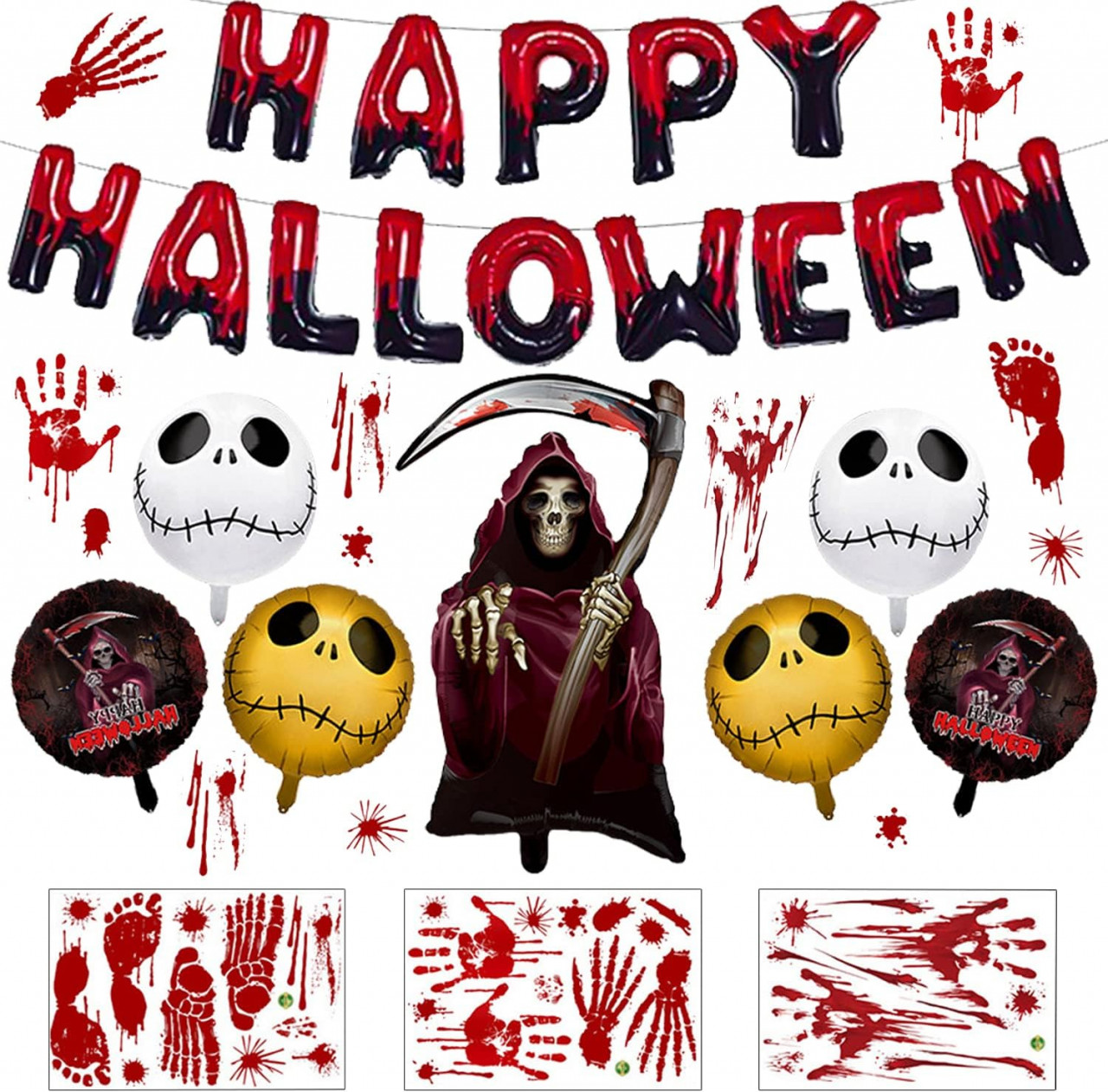 Set decoratiuni pentru Halloween YISKY, folie/latex, multicolor, 12 piese