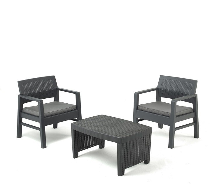 Set gradina/terasa masa 76x53x40 cm cu 2 scaune 76x53x40 cm, TAMBO, IPAE-PROGARDEN, antracit, polipropilena, cu perne incluse