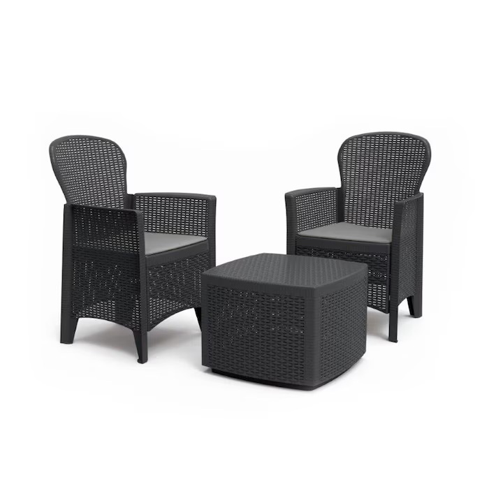 Set gradina/terasa, Progarden, TREE, 3 piese, polipropilena, antracit, 2 scaune 59x57x85.5 cm, masa 53x53x40 cm. Resigilat, Grad A