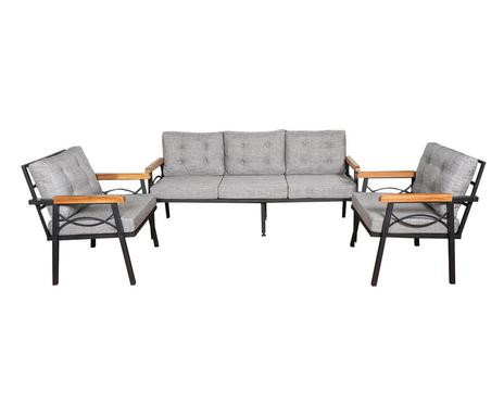 Set mobilier pentru terasa/gradina Damla Big, 3 piese, metal/lemn/textil, gru/negru/natur Big imagine 2022
