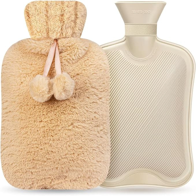 Set sticla apa calda cu husa Fumax, bej, cauciuc/textil, 2 L