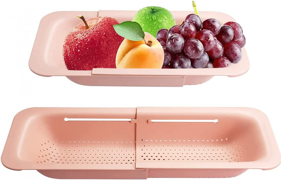 Strecuratoare extensibila pentru fructe si legume WenZBros, polipropilena, roz, 36-50 x 20 cm 36-50