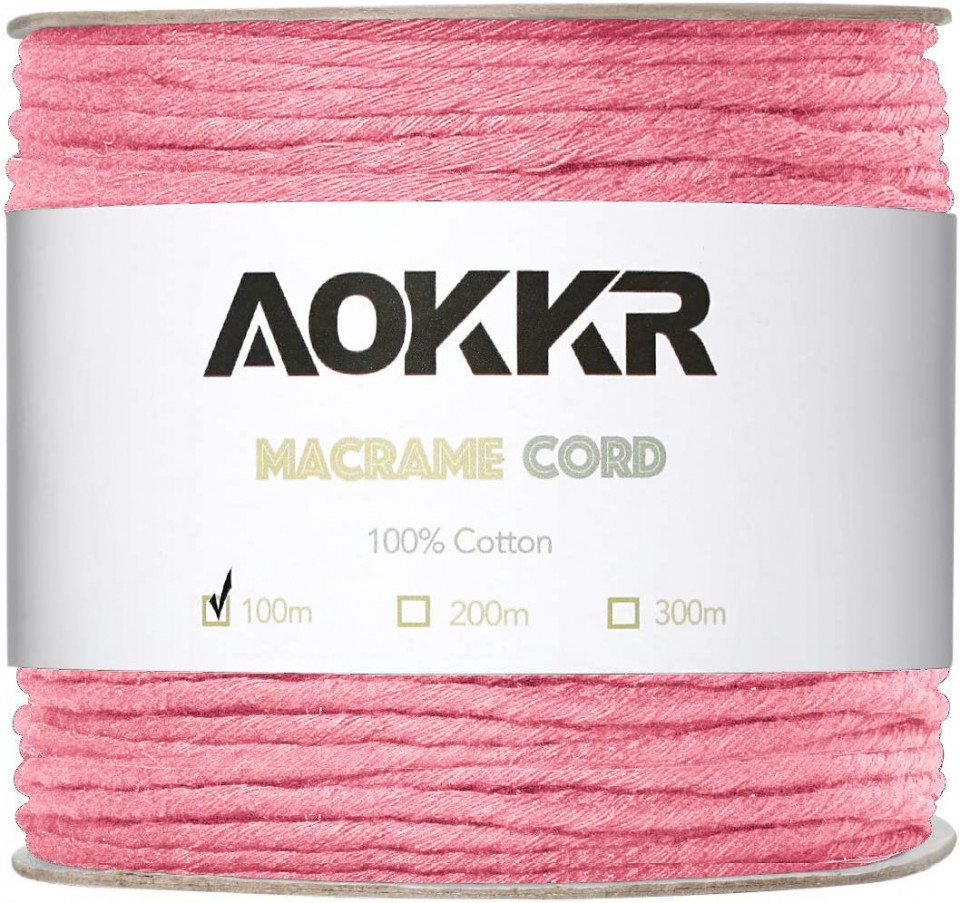 Sul de ata pentru macrame Aokkr, bumbac, roz deschis, 100 m 100