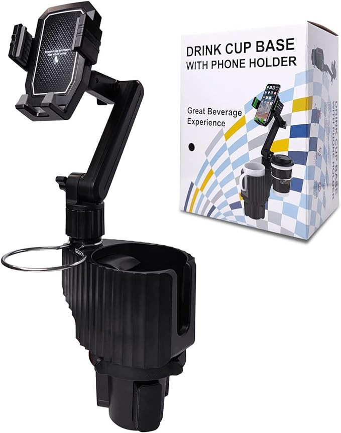 Suport auto 2 in 1 pentru telefon/pahar AQTZGOS, negru, plastic, reglabil, 22 x 16.9 x 11.2 cm
