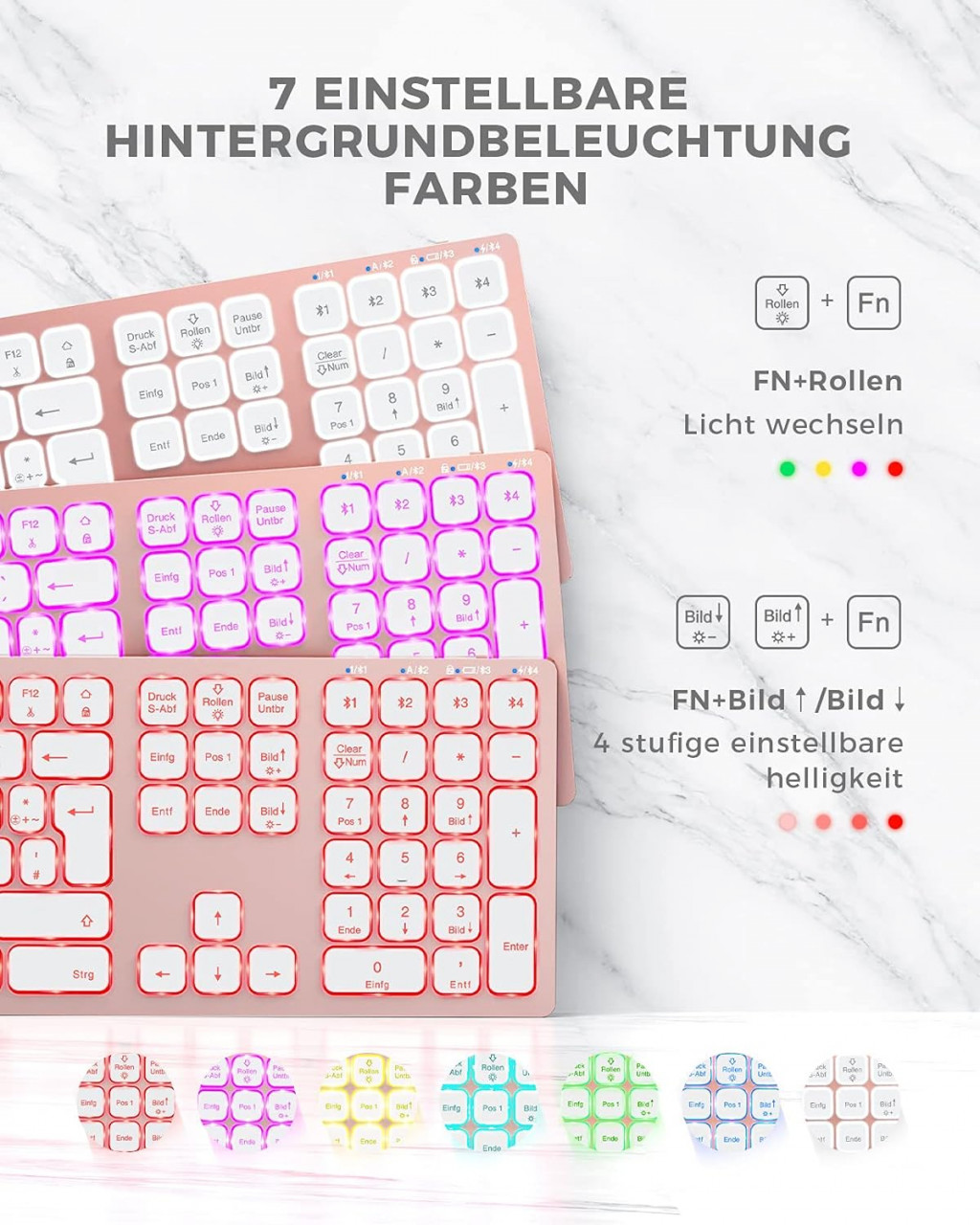 Tastatură retroiluminata wireless SEENDA, bluetooth, 1600 mAh, roz, 42,6 x 12,1 x 1,2 cm