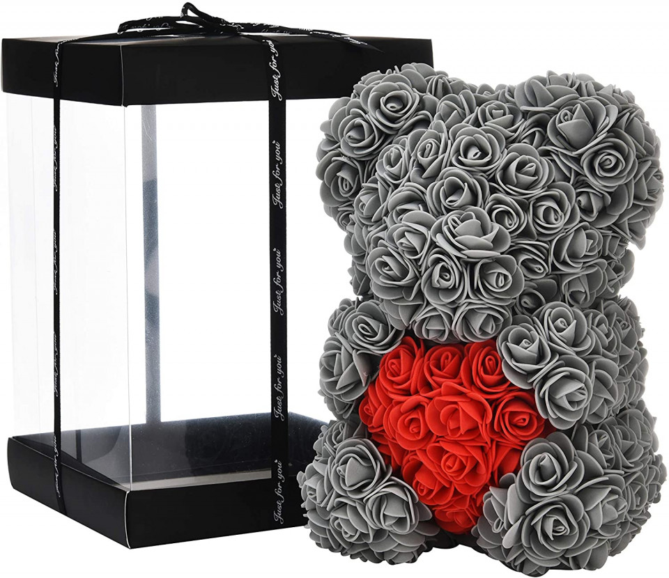Ursulet de trandafiri NUWYK, gri/rosu, 25 cm Obiecte decorative 2023-09-28