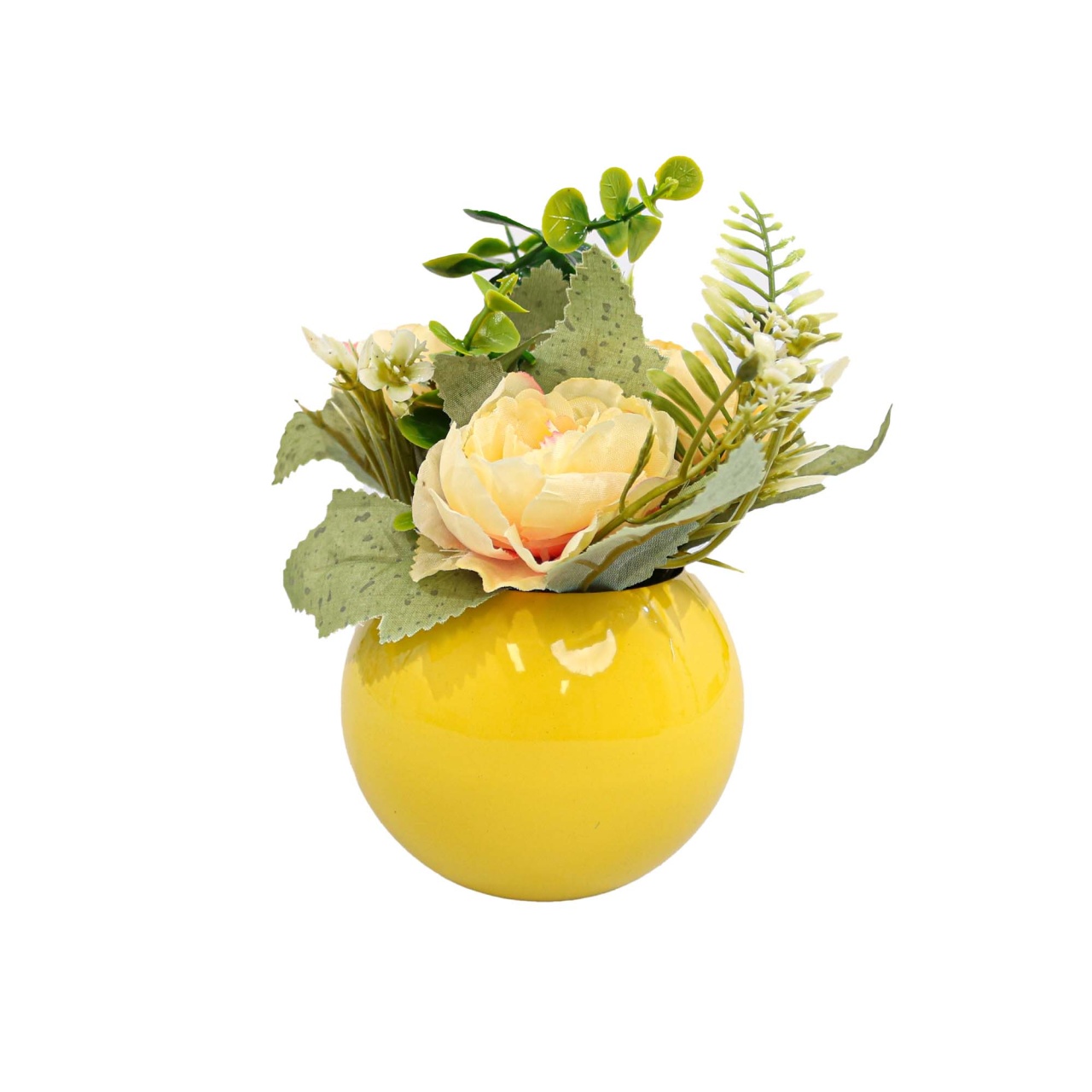 Vaza Rotunda Cu Flori, Roz, Plastic, 17Cm