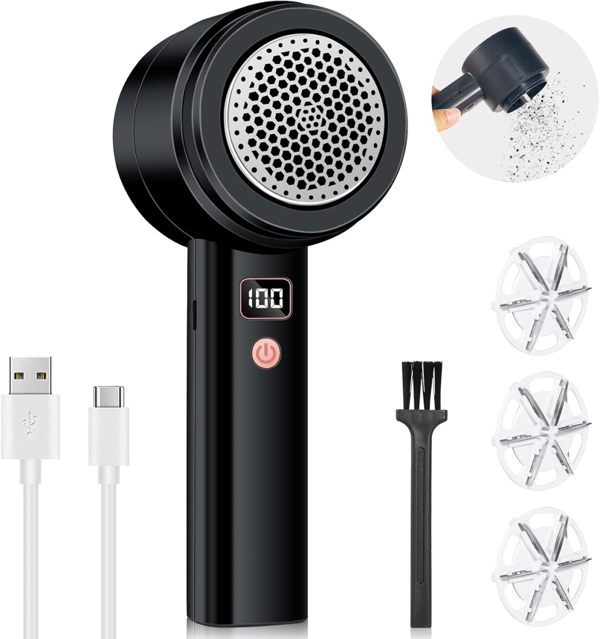 Aparat electric pentru scame Foonii, metal/plastic, negru/argintiu, 18 x 6,5 cm