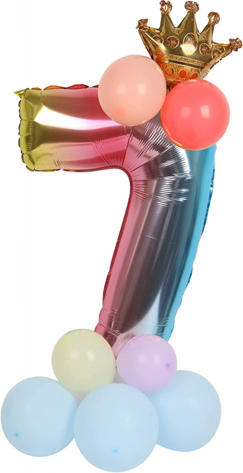 Balon aniversar PARTY GO, cifra 7, folie/latex, multicolor, 65 cm
