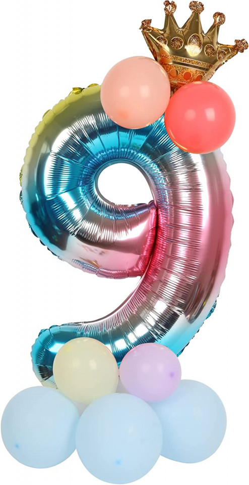 Balon aniversar PARTY GO, cifra 9, folie/latex, multicolor, 65 cm Accesorii