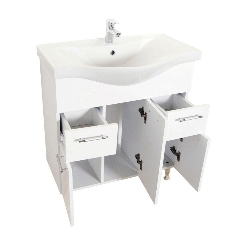 Baza si lavoar baie GN1531 - 75 cm alb cu sertare