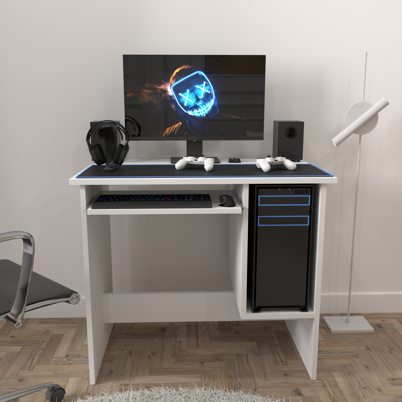 Birou Copii Atelier Dallas, dimensiuni 90x55x75 cm. culoare alb, suport tastatura
