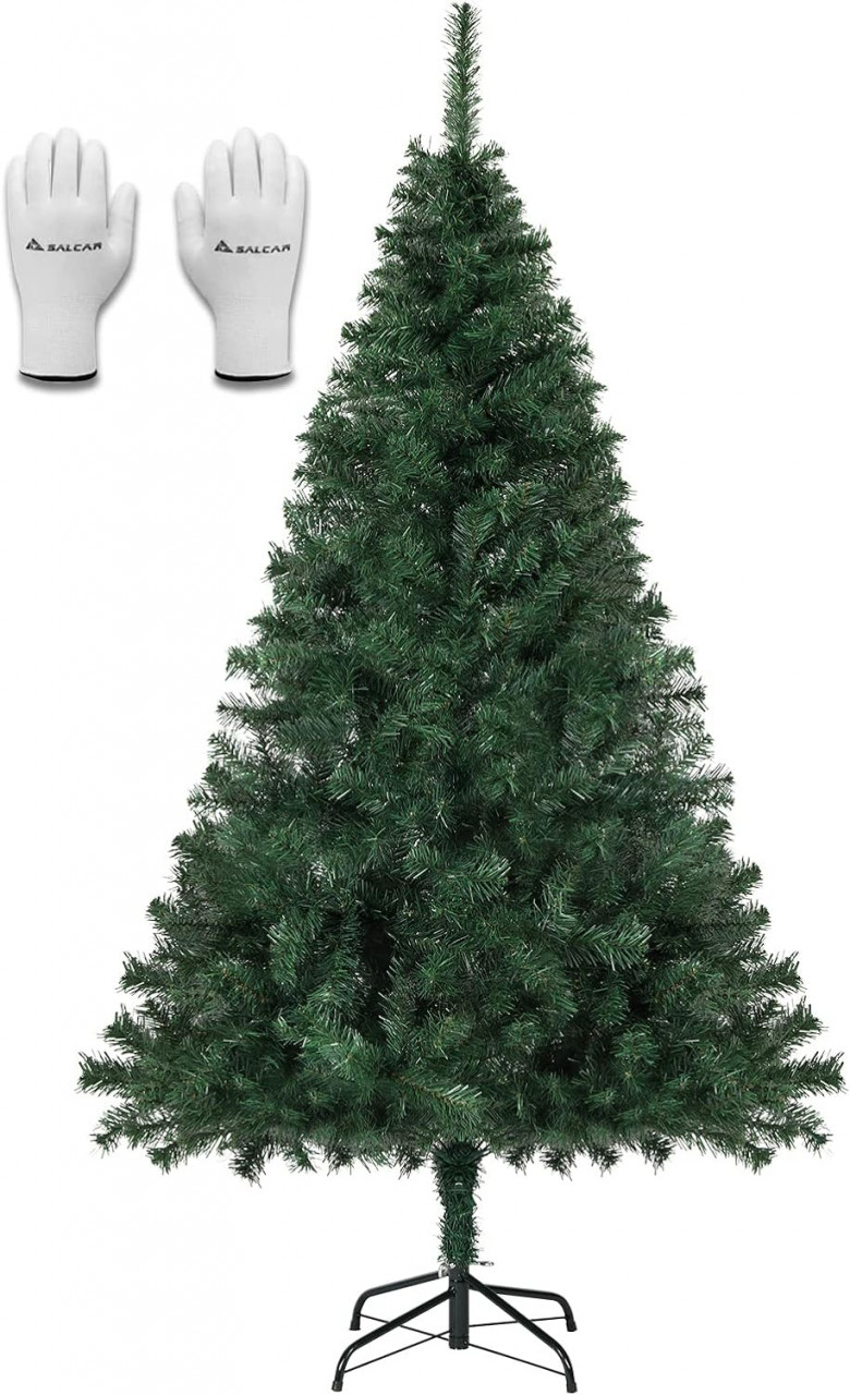 Brad artificial de Craciun Salcar, metal/PVC, verde, 126 x 240 cm